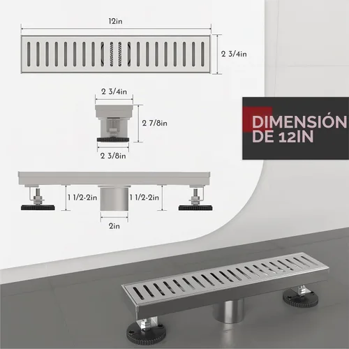 Vista 2 de WEBANG - Drenaje lineal de 12 pulgadas para ducha rectangular con accesorios, cubierta de patrón cápsula, rejilla extraíble, acero inoxidable SUS304