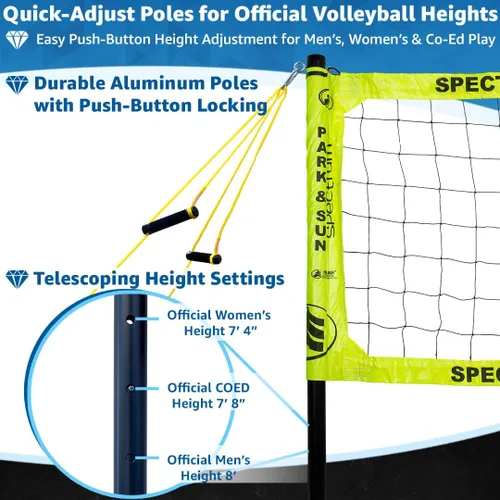 Vista 12 de Park & Sun Sports Spectrum Classic: Sistema de red de voleibol profesional ajustable para exteriores Negro