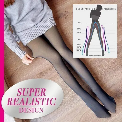 Vista 3 de Mallas con forro polar para mujer, mallas térmicas, falsas, translúcidas, color nude, de cintura alta, para invierno, cálidas, transparentes
