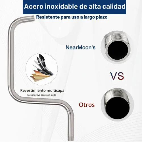 Vista 3 de NearMoon Brazo de extensión de ducha en forma de S con brida, tubo extensor de cabezal de ducha de altura alta de acero inoxidable, extensión