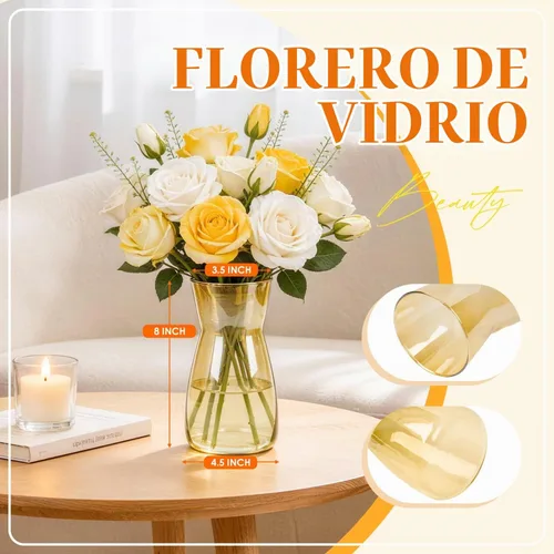 Vista 3 de Der Rose - Florero de cristal de color ámbar de 8 pulgadas para decoración del hogar de otoño, regalo