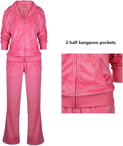 Vista 4 de LI HANTON Conjunto deportivo de terciopelo para mujer, 2 piezas, sudadera con capucha y cremallera completa