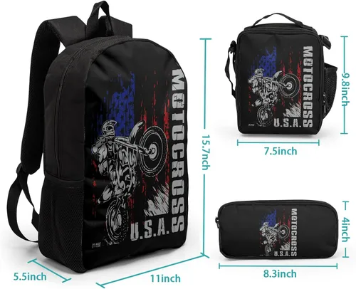 Vista 2 de Giwawa Mochilas escolares geniales para adolescentes y niños, juego de bolsas escolares, bolsa de almuerzo, estuche para lápices, Bandera