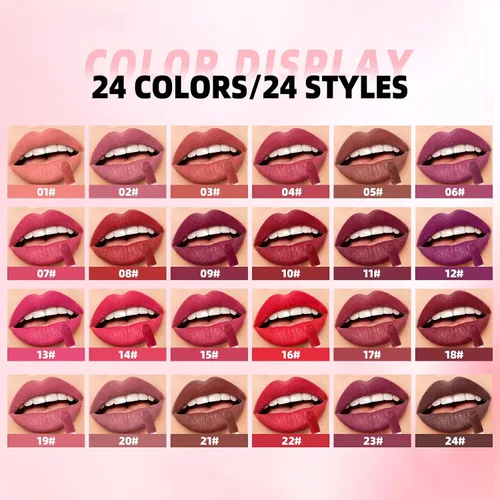 Vista 3 de Juego de 12 lápices labiales líquidos mate, color rojo nude, impermeable, de larga duración, B Glam todo el día