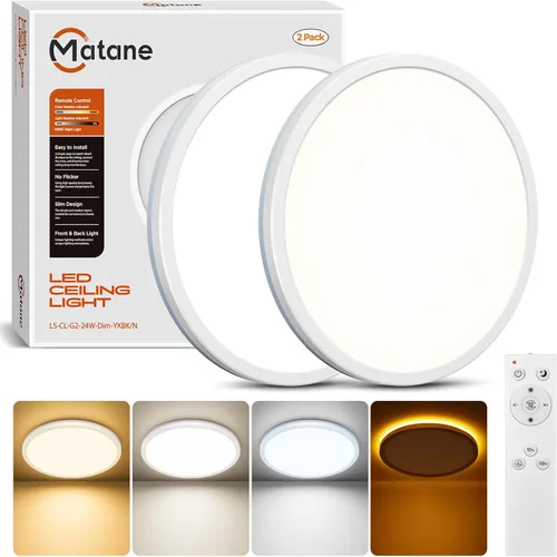 Vista 10 de Matane Lámpara de techo empotrada con control remoto, luz nocturna de 8.7 pulgadas, 18 W, 3000 K-6500 K, ajustable, luces LED de bajo perfil