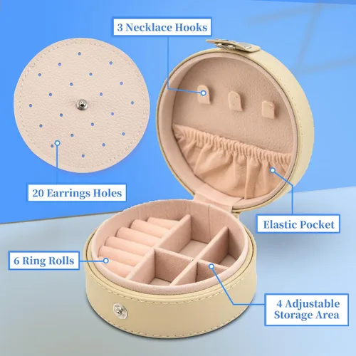 Vista 2 de FYTSDIK Organizador de joyas, estuche de joyería de viaje, caja de joyería pequeña, accesorios esenciales de viaje para mujeres, collar de anillos