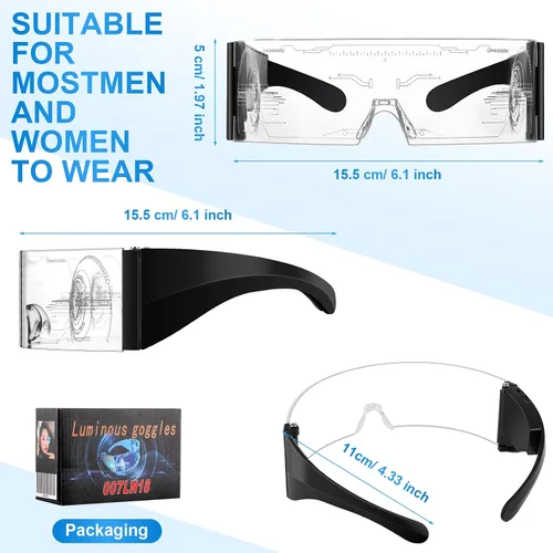 Vista 2 de 3 pares de gafas LED con visera de 7 colores LED futuristas cibernéticas y 5 modos recargables transparentes brillantes luminosas para niños adultos