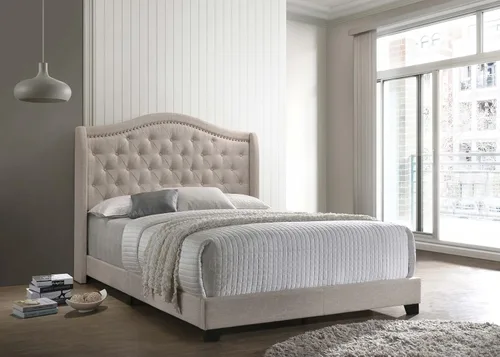 Vista 2 de Coaster Home Furnishings Sonoma - Cama de panel tapizada con perfil de camelback, acolchado de botones, ribete de cabeza de uñas cromadas y diseño