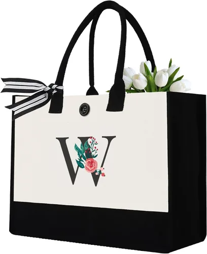 Vista 17 de Initial Canvas Tote Bag, Monogrammed Tote Bags Suitable for Mother's Day Wedding Beach