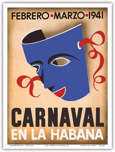 Vista 9 de Cuba - Carnaval en la Habana (Carnival in Havana) - February March 1941 - Vintage Carnival Poster c.1941 - Master Art Print (Unframed) 6in x 9in