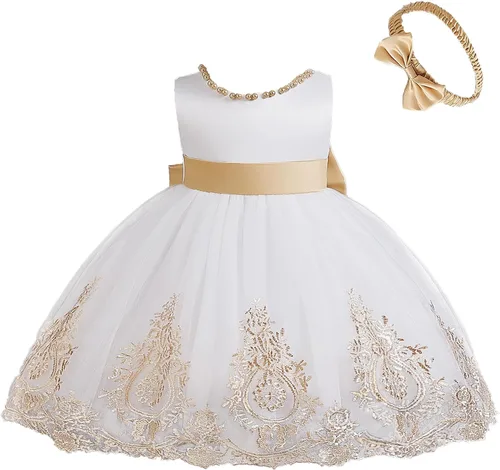Vista 3 de CMMCHAAH 6M-7T - Vestidos de encaje bordado para niñas pequeñas, vestido sin bolsa con gorro