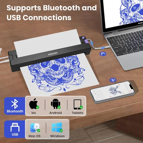 Vista 4 de Máquina de impresión de plantillas de tatuaje para artistas de tatuajes y principiantes, compatible con teléfono/PC y almohadilla, impresora