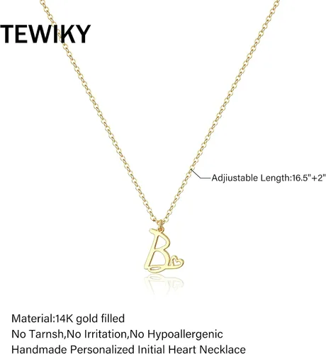 Vista 2 de TEWIKY Initial Necklace for Women Girls, 14k Gold Filled Necklaces Dainty Gold Letter Pendant Necklace Trendy Waterproof Simple Cute Necklaces