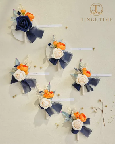 Vista 6 de TINGE TIME Boutonniere - Juego de 6 boutonniere de boda para hombre, Boutonniere para novio, novio y padrino, juego para baile de graduación, boda