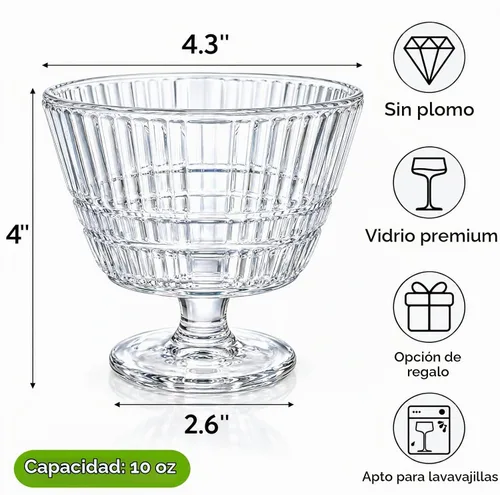 Vista 2 de Juego de 6 cuencos de postre de cristal, tazas de helado vintage