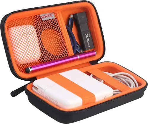 Vista 7 de BOVKE Bolsa organizadora de cables de viaje, estuche de accesorios electrónicos portátil para unidad flash USB, adaptador, cable de carga, cargador