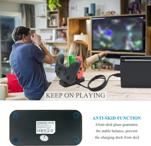 Vista 8 de FastSnail Base de carga y paquete de 4 empuñaduras de interruptor para Nintendo Switch Joy Con y modelo OLED, estación de soporte de carga con cable