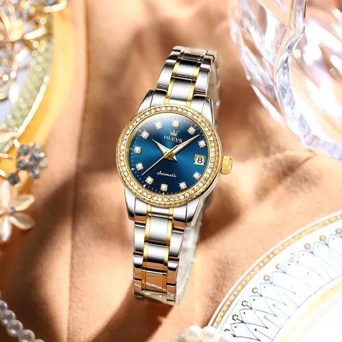 Vista 6 de OLEVS Reloj automático para mujer, de lujo, con diamantes de lujo, cuerda automática, impermeable, fecha luminosa