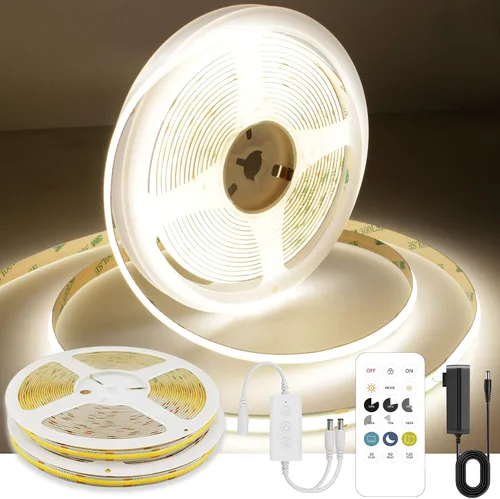 Vista 8 de AXMOTUT Tira de luces LED COB inteligentes de 9.84 pies, 24 V blanco cálido 2700 K, tiras de luz LED regulables, cinta de luz LED de alto brillo