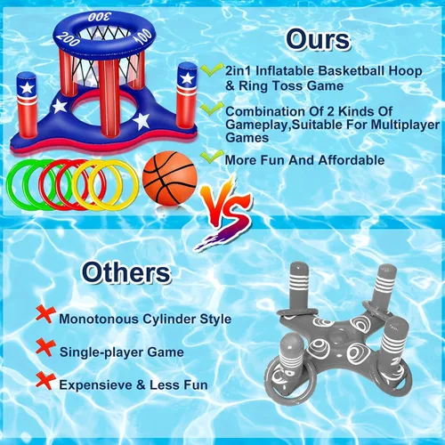 Vista 4 de Juguetes de piscina con la bandera estadounidense para adolescentes y adultos, 250 aniversario, aro de baloncesto flotante 2 en 1, juego