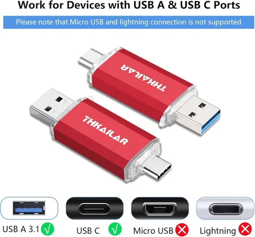 Vista 6 de Thkailar Unidad USB C de 128 GB, unidad USB 3.0 rápida de 120 MB/s para iPhone 15, MacBook, Android y PC, unidad flash tipo C de doble conector