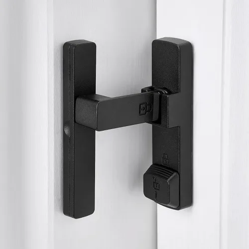 Vista 10 de INIRET Cerradura de puerta de granero negro mate de 180 grados, herrajes para puerta abatible, cerradura de puerta de aleación de zinc, protege