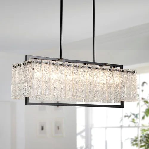 Vista 13 de Shrine Candelabros dorados de iluminación, luz colgante de cristal moderna para comedor, 6.3 pulgadas de profundidad x 19.5 pulgadas de alto