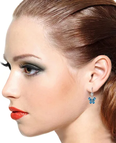 Vista 2 de 1.24 CTW Pendientes de mariposa de oro blanco macizo de 14 k topacio azul, Gema Metal, Topacio