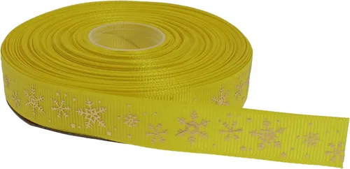 Vista 16 de Cinta de grogrén de copo de nieve con impresión dorada de 25 yardas cada rollo, borde tejido 100% poliéster (3/8 pulgadas, beige)