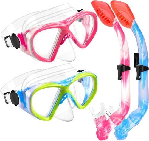 Vista 8 de 2 Sets Snorkeling Gear for Kids, Kids Snorkel Set for Ages 6-14, Dry Top Snorkel Mask Set for Youth Boys Girls Junior, Tempered Glass Diving