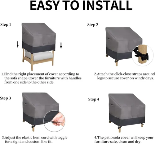 Vista 7 de Easy-Going Funda para silla de exterior, impermeable, resistente al viento, funda para silla de patio, funda para muebles de exterior