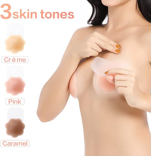 Vista 2 de Lineexem Nipple Covers for Women Breast Lift, Sticky Push up Strapless Reusable Silicone Tape Bra