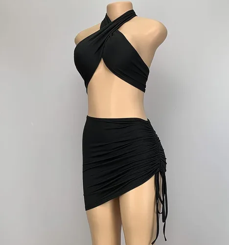 Vista 5 de BYDIVA Conjunto de minifaldas sexy con cuello halter para mujer, ropa de playa y vacaciones, Hot