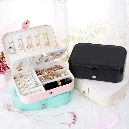 Vista 2 de Joyero Homchen de viaje caja para guardar las joyas para collares pendientes anillos y pulseras