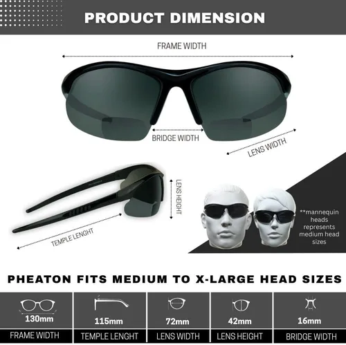 Vista 5 de proSPORT Gafas de sol bifocales polarizadas para hombres y mujeres, lentes antirreflejos, ceñidas y envolventes
