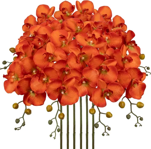 Vista 7 de DILATATA 6 tallos de orquídeas artificiales de 32 pulgadas, orquídea mariposa rústica, flores de phalaenopsis falsas para centros de mesa de bodas