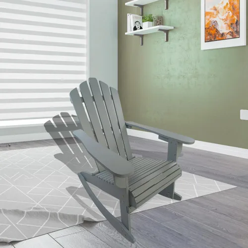 Vista 10 de Foldable Wooden Adirondack Chair for Outdoor and Indoor Use, Comfortable Lounge Design with Wide Seat and Armrests, Oak Finish (Grey + Solid Wood)