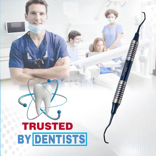 Vista 6 de Cureta Gracey Dental 15/16 Mango Hueco Periodontal Higiene Oral Scalers, Acero Inoxidable Azul Titanio Recubierto Cálculo Tartar Eliminación Médico