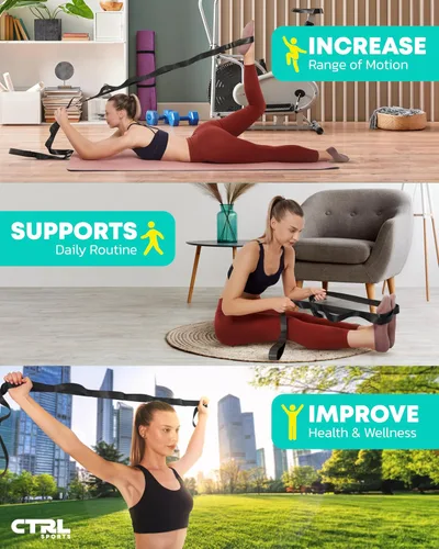 Vista 6 de Correa elástica de yoga no elástica con bucles, banda elástica para terapia física, bandas elásticas para ejercicio y flexibilidad, correa elástica
