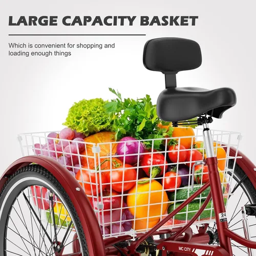 Vista 5 de ABORON Triciclo para adultos, bicicleta de 3 ruedas para adultos, triciclo para adultos, llantas de doble pared, triciclo para mujeres y hombres