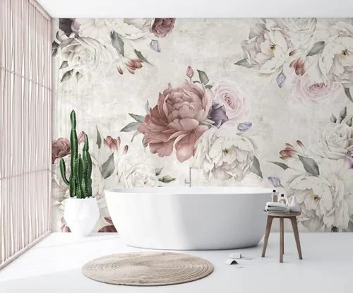 Vista 2 de Murwall Floral Walpaper Soft Peony Flower Wall Mural Purple Poppy Floral Wall Print Classical Home Decor Cafe Design