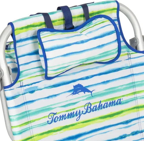 Vista 3 de Tommy Bahama Paquete de 2 sillas de playa tipo mochila de 5 posiciones, incluyendo plana (rayas blancas)