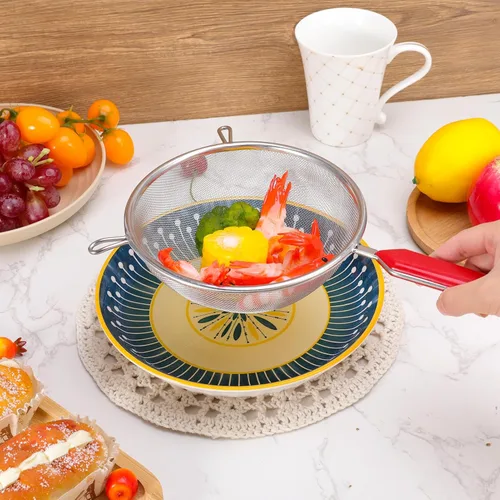 Vista 6 de 3 coladores de malla fina de acero inoxidable para cocina, tamiz fino de metal multiusos con asa, perfecto para alimentos, arroz, quinua