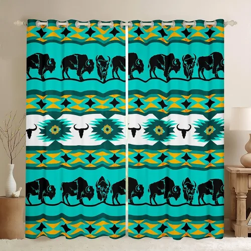 Vista 19 de Cortinas opacas estilo bohemio occidental de 76 x 45 pulgadas, cortinas y cortinas de atrapasueños de vaca, cortinas del suroeste, cortinas de Multi