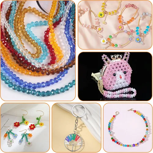 Vista 4 de 246 cuentas de cristal redondas de 0.118 pulgadas (0.118 in) con múltiples facetas sueltas espaciadoras de cristal para hacer joyas, pulseras