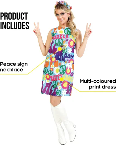 Vista 2 de fun shack Trajes de los años 70 para mujer, disfraz hippie para mujer, vestido de los años 70, disfraces de Halloween para mujeres adultas