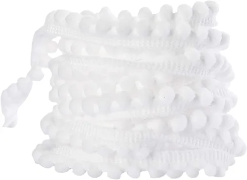 Vista 6 de Mini pompón con flecos de bola, lazo para coser, flecos, accesorio de encaje para manualidades, decoración del hogar (negro, 10 yardas)