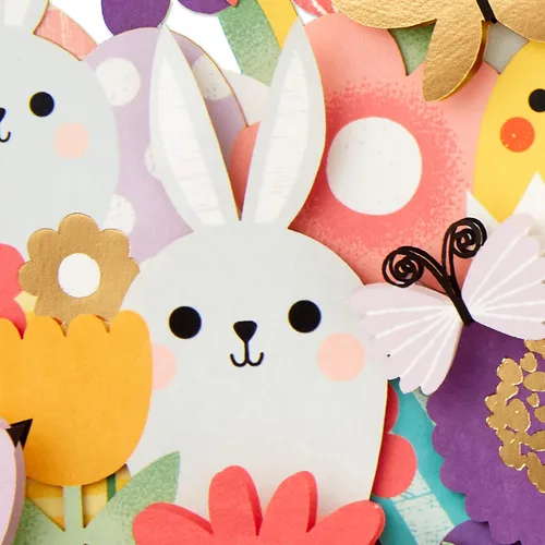 Vista 5 de Hallmark Tarjeta de Pascua exhibible (flores y conejitos plegables de acordeón)