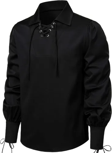 Vista 2 de VATPAVE Camisas renacentistas para hombre, estilo gótico, pirata, cosplay, tops