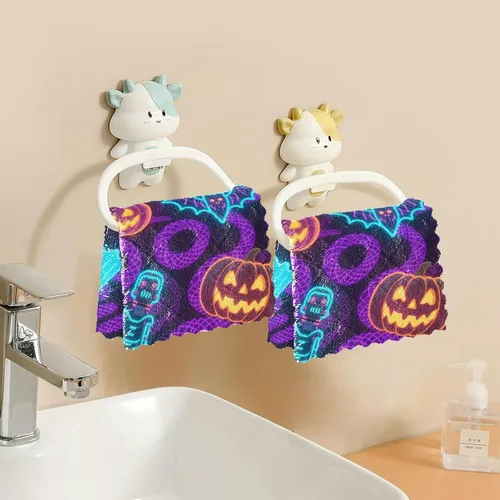 Vista 6 de Halloween Orange Pumpkin Robot Halloween Decorations Cute Dish Towels Terry Kitchen Funny Kitchen Tea Towels French Reusable Martillo para cocina